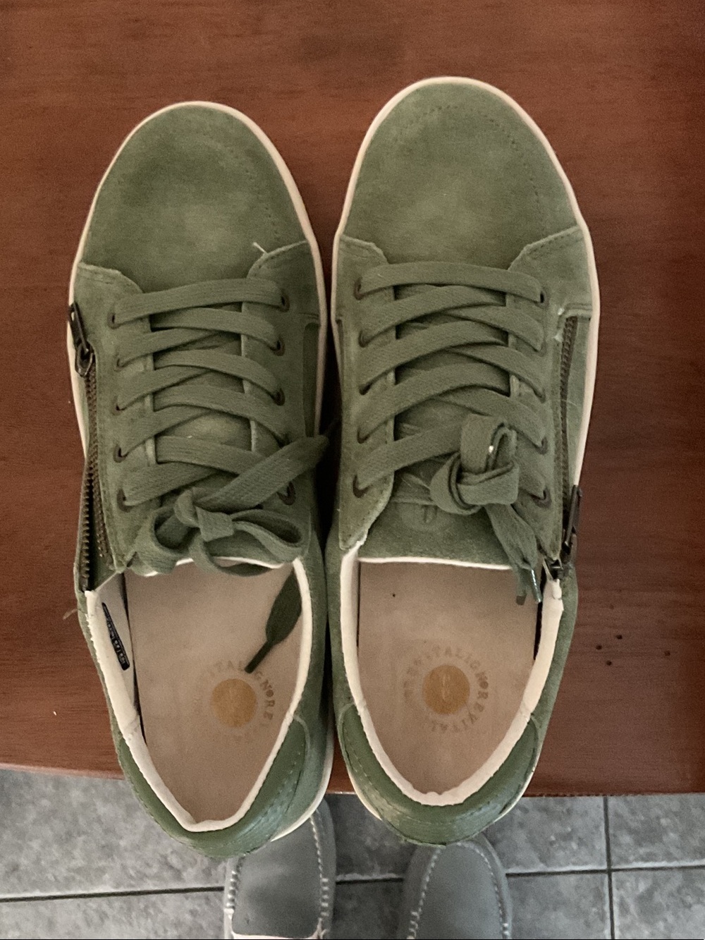 REVITALIGN Olive Green Suede Low-Top Sneakers